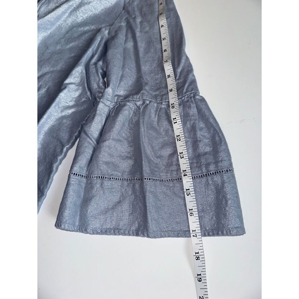 Ellen Tracy Women's Metallic Gray Top Size L | Linen Rayon | Long Sleeve Blouse - Picture 5 of 8